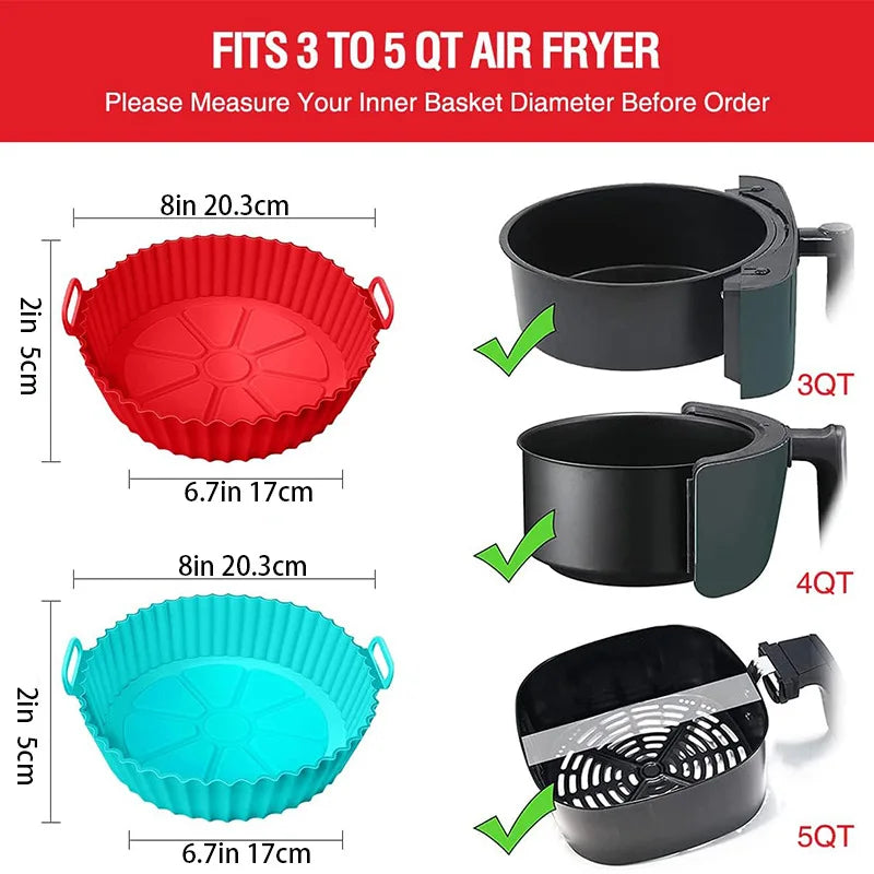Airfryer Silicone Basket Reusable Baking Tray Silicone Mold for AirFryer Pizza Fried Chicken Basket Air Fryer Liners Accessories