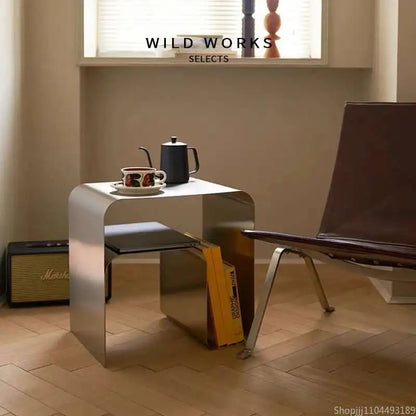 Minimalist Stainless Steel Bedside Table Side Several Integrated Molding Storage Cabinets End Table Furniture