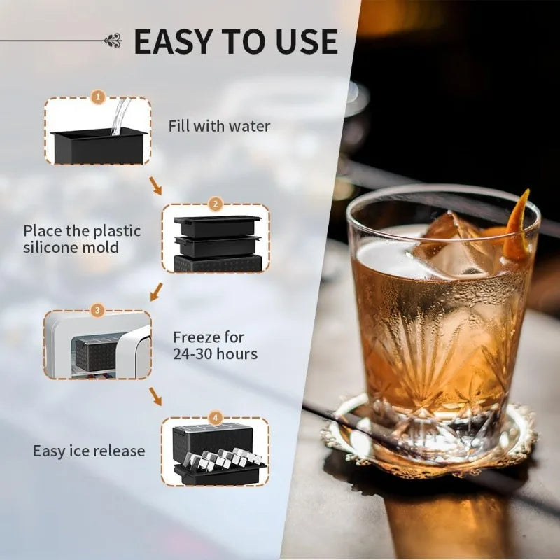 1PCS Black Ice Ball Maker 2 Inch Crystal Ice Cube Maker Mold 8 Hole Design Ice Cube Mold for Cocktail Whiskey Ideal Gift for Men
