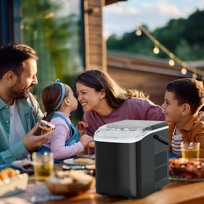 Portable Ice Maker Machine, 9 Cubes in 6 Mins, 26lbs Daily, Auto-Clean with Basket & Scoop for Home Kitchen RV Camping Black