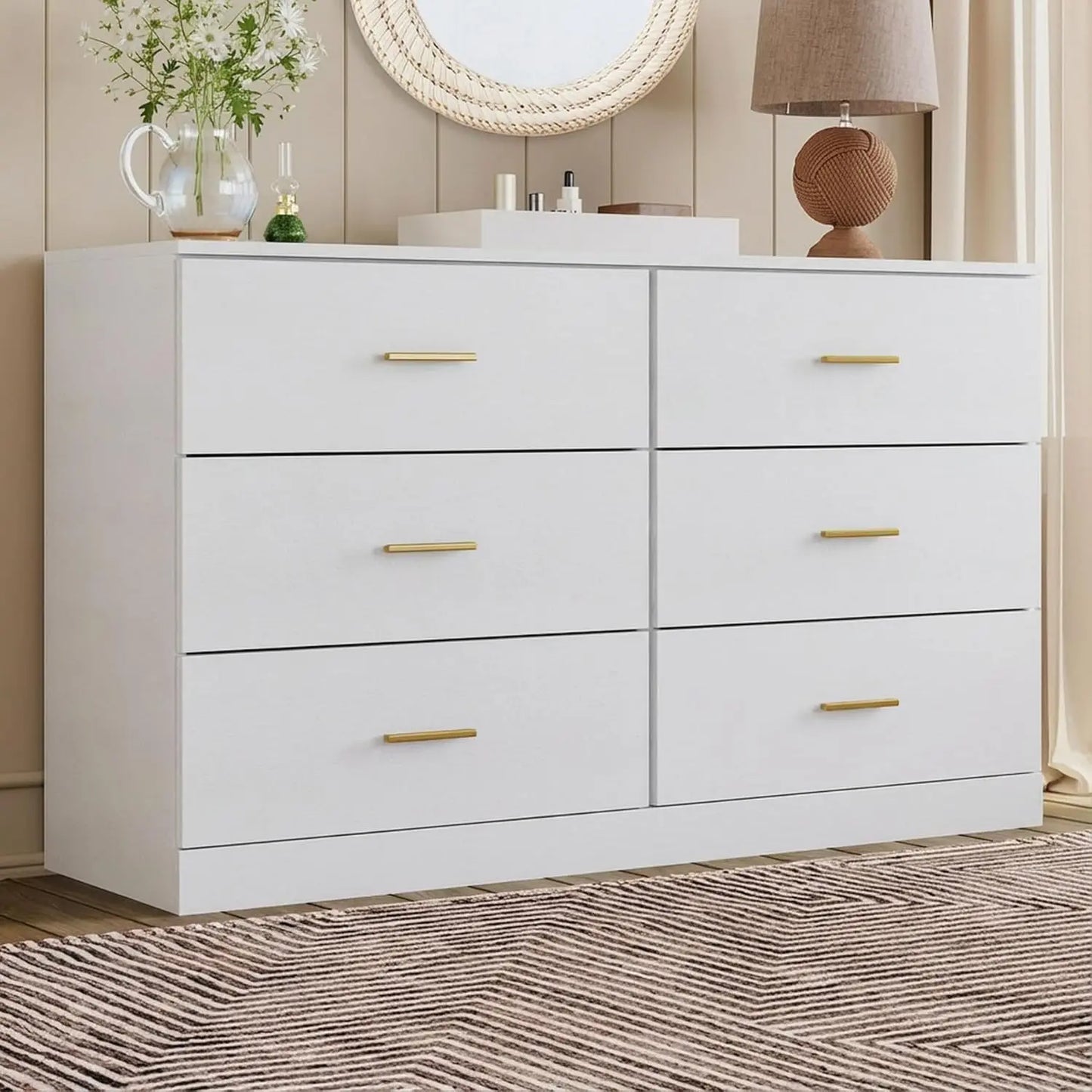 Modern White 6-Drawer Dresser for Bedroom