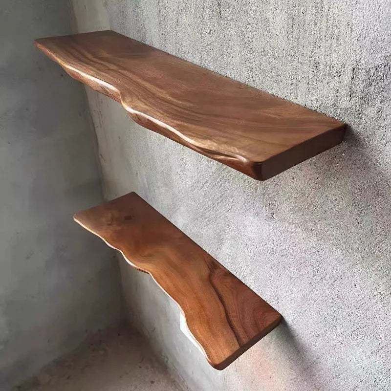 Solid Wood Floating Shelf - Wall-Mounted Display & Storage Board for Living Room/Study, Natural Grain Multi-Purpose Organizer