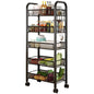 5 Tier Rolling Cart White Storage Metal Rolling Cart with 4 Lockable Wheels for Kitchen Living Room Bathroom Fruits Vegetables