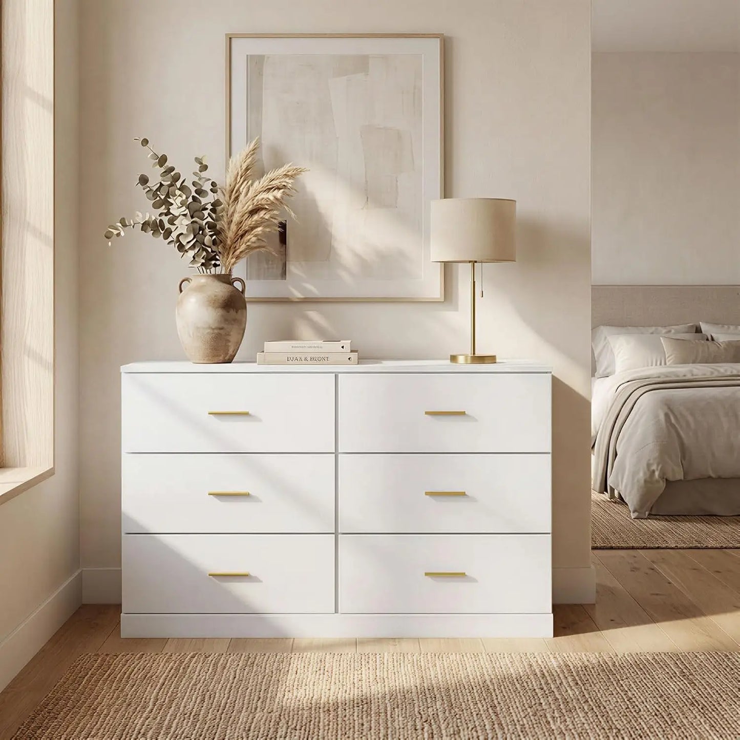Modern White 6-Drawer Dresser for Bedroom