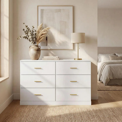 Modern White 6-Drawer Dresser for Bedroom