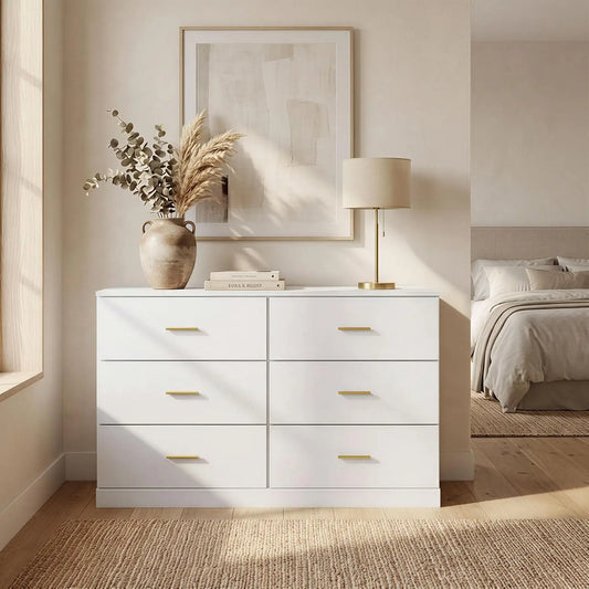 Modern White 6-Drawer Dresser for Bedroom