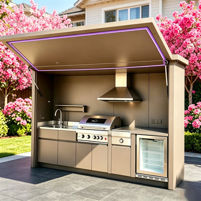 All-Weather Outdoor Kitchen Unit Complete with Full Cooking Equipment, Heavy Duty Garden Outdoor Kitchen Cabinet for Daily Use