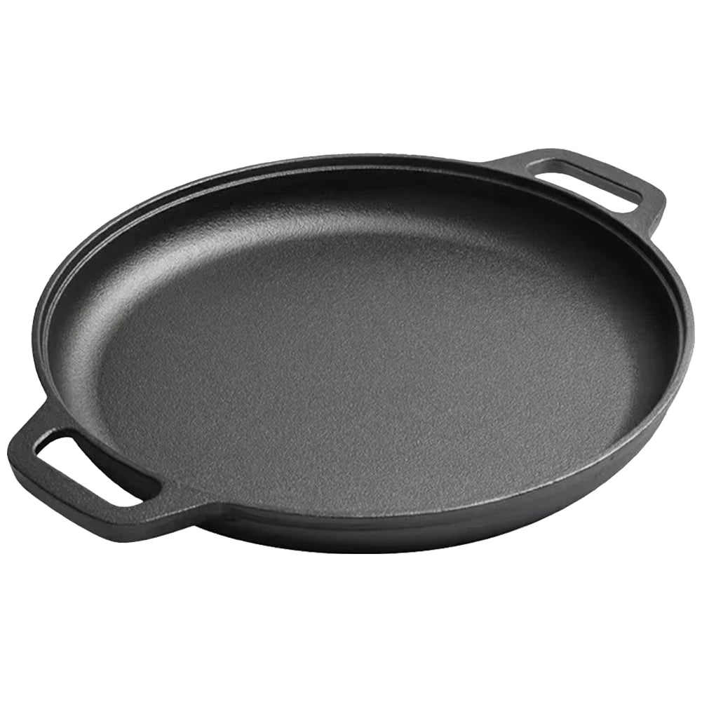 Cast Iron Skillet Pan with Dual Handles Non-Stick Round Griddle For Crepes And Pizza Kitchen Outdoor BBQ Grill Cookware Fry Pan