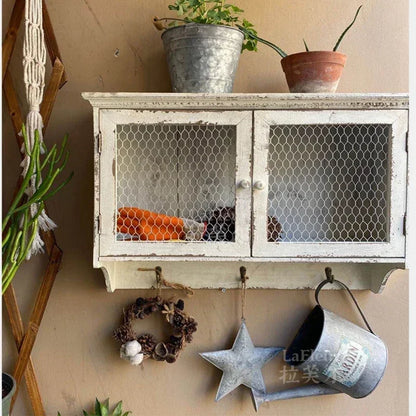 Handmade American Country Wooden Antique Wall Cabinet Chinese Fir Kitchen Wall Cupboard for Coffee Shop Garden Decoration