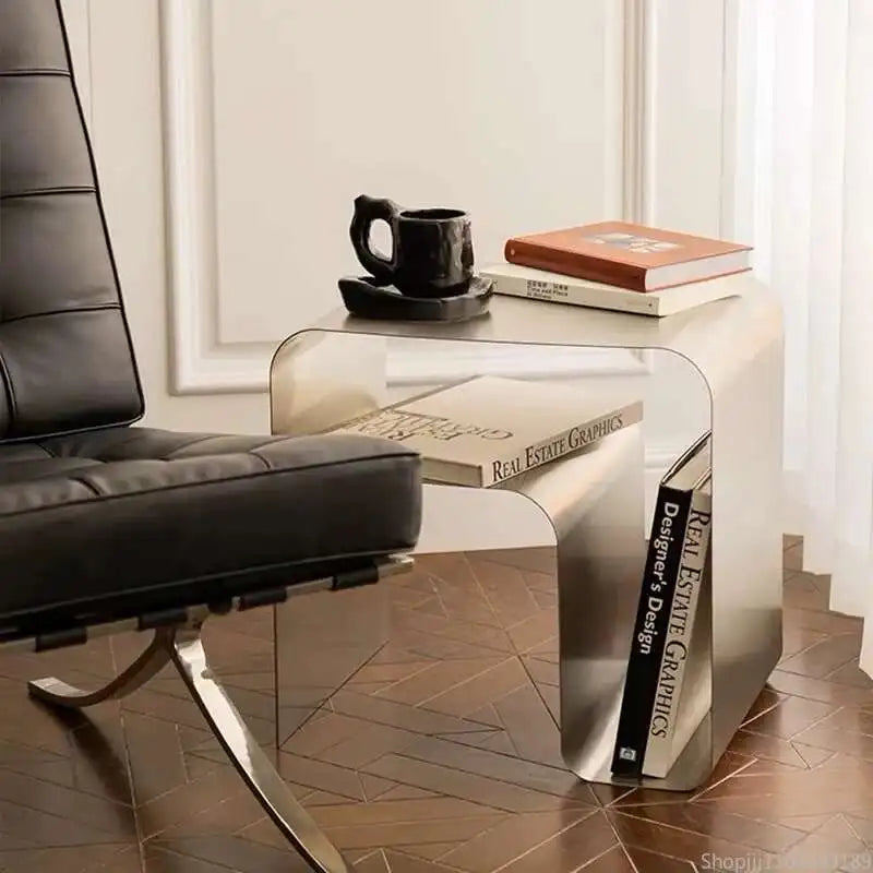Minimalist Stainless Steel Bedside Table Side Several Integrated Molding Storage Cabinets End Table Furniture