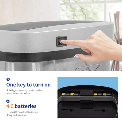 Automatic Touchless 13-Gallon Stainless Steel Trash Can with Odor Control, Modern Oval Design for Kitchen Bathroom Office