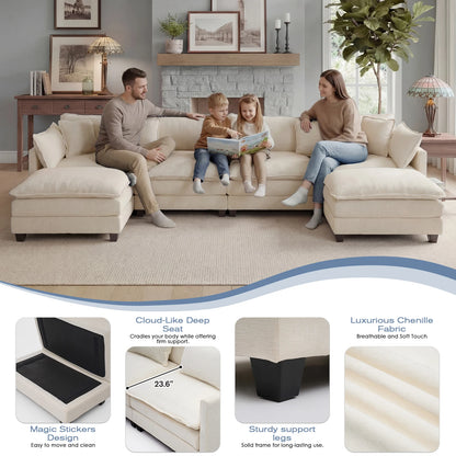 Redlife 113.4" Modular Sectional Sofa with Ottoman