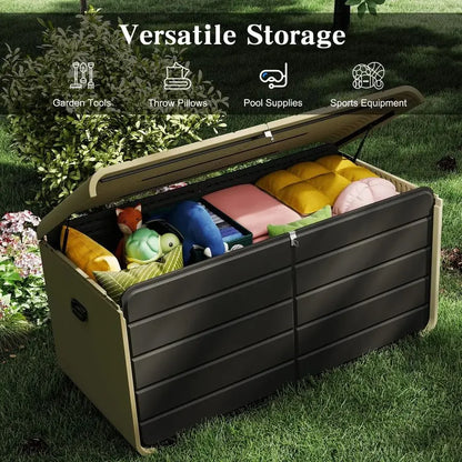 200 Gallon Resin Deck Box, Waterproof amp UVResistant Outdoor Large Storage Box Lockable Storage Bin for Patio Cushions Pool Su