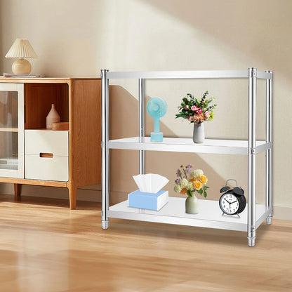 3-Tier Stainless Steel Work Table 80*40*80cm Large-Capacity Kitchen Storage Rack for Kitchen Garage school, Height Adjustable