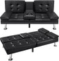 VICTONE Futon Sofa Bed Modern Faux Leather Couch Bed Convertible Folding Recliner for Living Room with 2 Cup Holders and Armrest