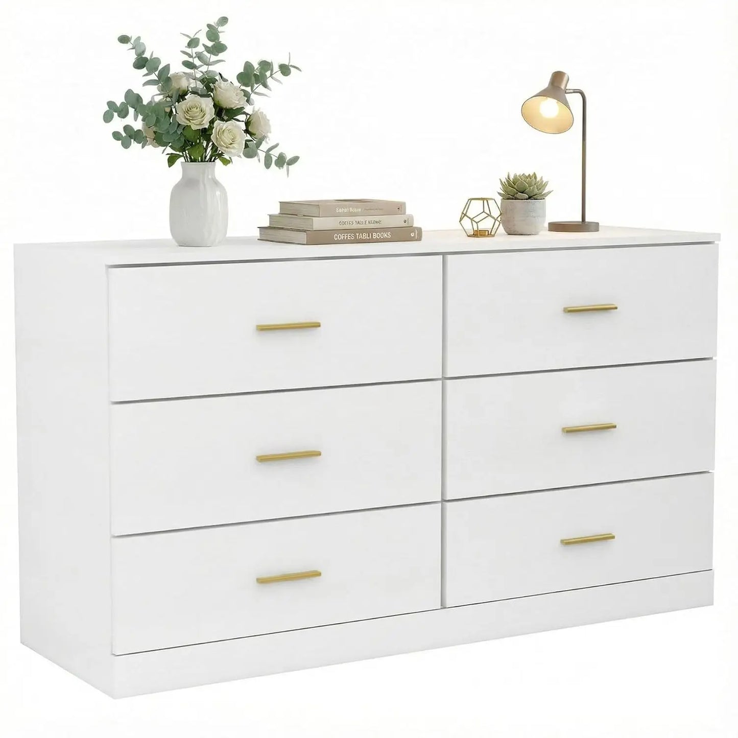 Modern White 6-Drawer Dresser for Bedroom