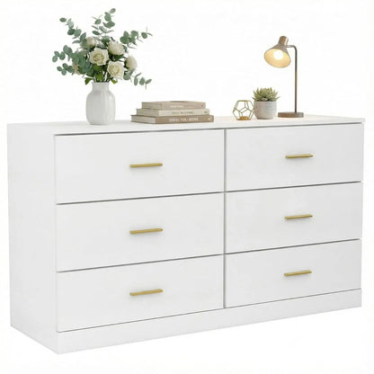 Modern White 6-Drawer Dresser for Bedroom