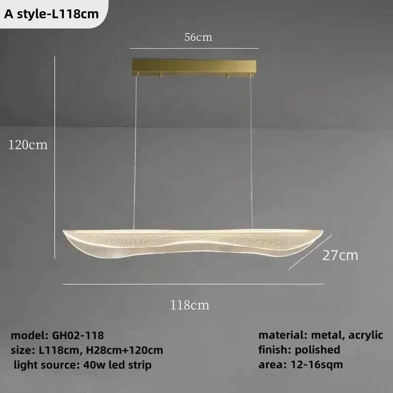 Nordic Long Curve LED Chandeliers for Dining Room Food Tables Hallway Office Desks Pendant Lamp Home Decor Hanging Light Fixture