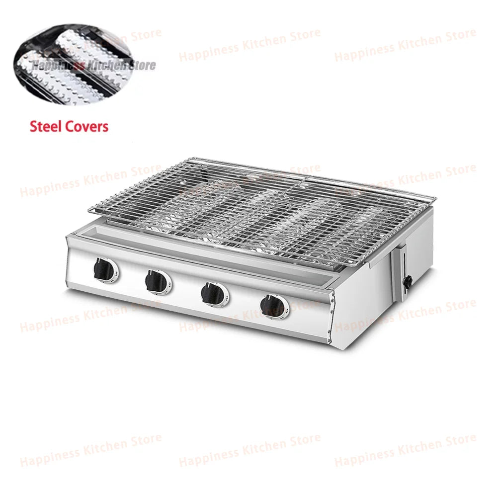 4 Burners BBQ Grill Garden LPG Gas Grill Gas Stoves Stainless Steel Burners With Covers Outdoors Camping Barbecue 549*250mm Net