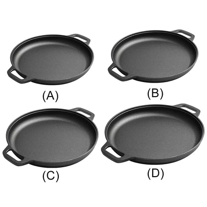 Cast Iron Skillet Pan with Dual Handles Non-Stick Round Griddle For Crepes And Pizza Kitchen Outdoor BBQ Grill Cookware Fry Pan
