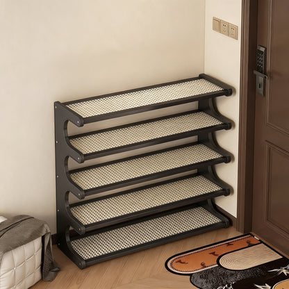 A five-layer practical heavy-duty bamboo shoe rack and storage shelf. Available in three colors.