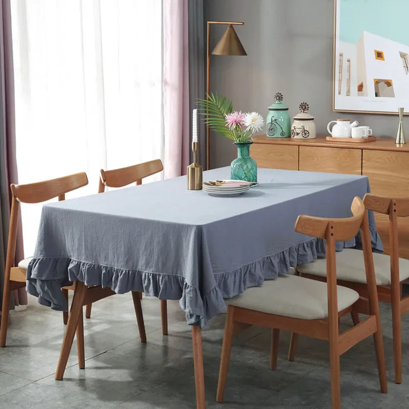 100% Cotton Table Cloth Washable Tablecloth for Wedding Party Dining Banquet Decoration Luxuriou Table Cover Flounce Stitching