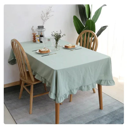 100% Cotton Table Cloth Washable Tablecloth for Wedding Party Dining Banquet Decoration Luxuriou Table Cover Flounce Stitching