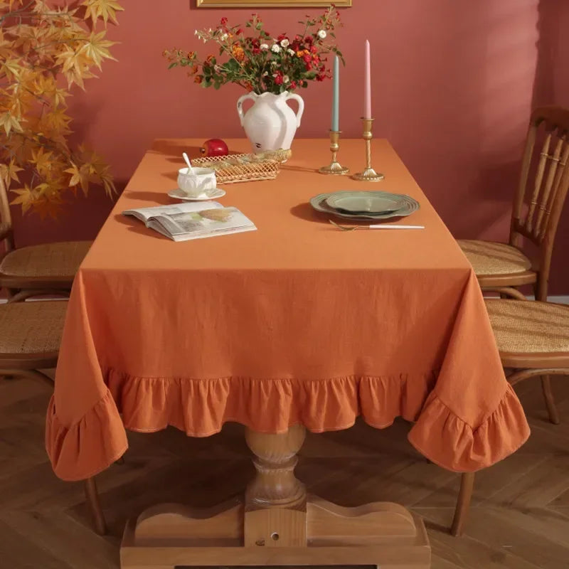 100% Cotton Table Cloth Washable Tablecloth for Wedding Party Dining Banquet Decoration Luxuriou Table Cover Flounce Stitching