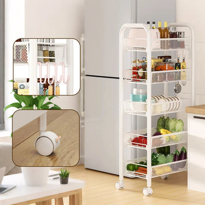 5 Tier Rolling Cart White Storage Metal Rolling Cart with 4 Lockable Wheels for Kitchen Living Room Bathroom Fruits Vegetables