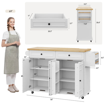60" Mobile Kitchen Islands Rolling Trolleys Kitchen Island Table