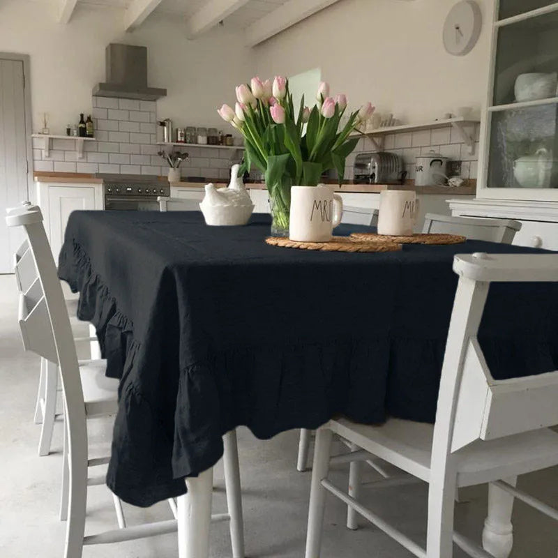100% Cotton Table Cloth Washable Tablecloth for Wedding Party Dining Banquet Decoration Luxuriou Table Cover Flounce Stitching