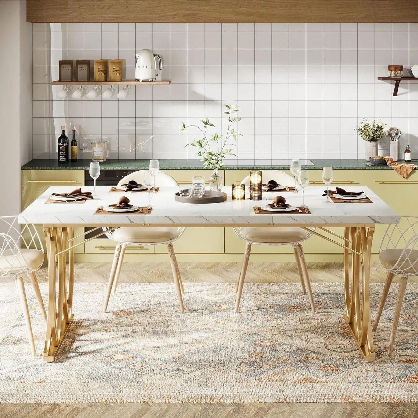 Modern Dining Table, 63" Large Kitchen Table for 4-6 People